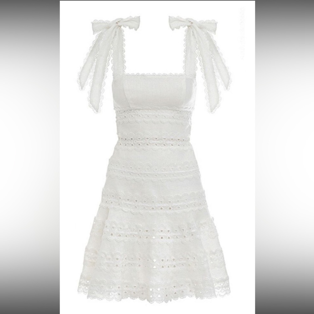 White Eyelet Bow Shoulder Dress size M